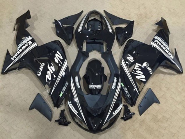2006-2007 Kawasaki ZX10R Motorcycle Fairings - Glossy Black White Stripe Elf Australia