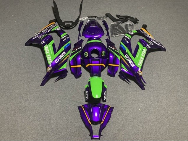 2016-2020 Kawasaki ZX10R Motorcycle Fairings - Purple Green Trick Star Kobelco Australia