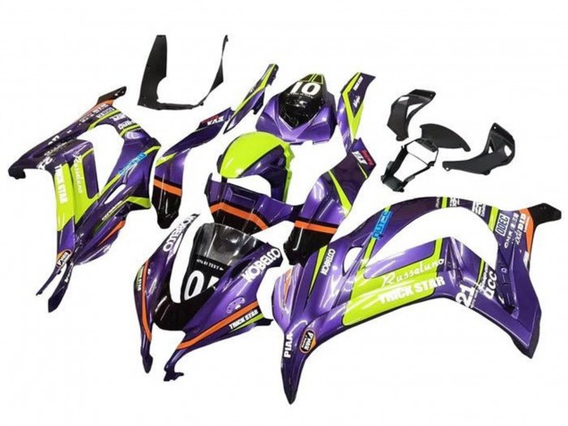 2016-2020 Kawasaki ZX10R Motorcycle Fairings - Purple Yellow Trick Star Kobelco Australia