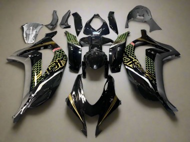 Affordable 2016-2020 Kawasaki ZX10R Motorcycle Fairings - Glossy Black Gold Honeycomb Australia