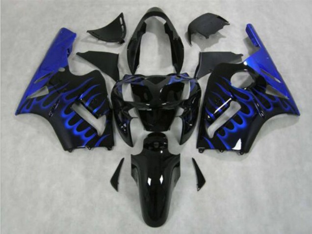 2002-2006 Kawasaki ZX12R Motorcycle Fairing - Glossy Black Blue Flame Australia