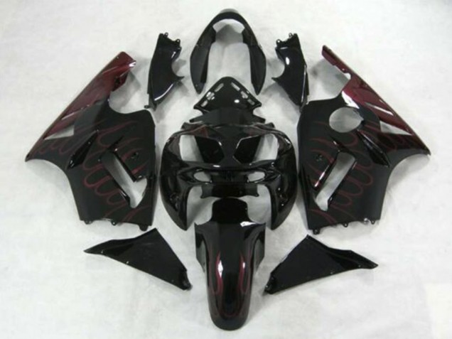2002-2006 Kawasaki ZX12R Motorcycle Fairings - Glossy Black Burgundy Flame Australia