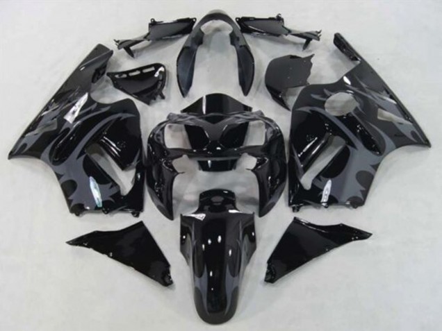 2002-2006 Kawasaki ZX12R Motorcycle Fairings - Glossy Black Grey Tribal Australia