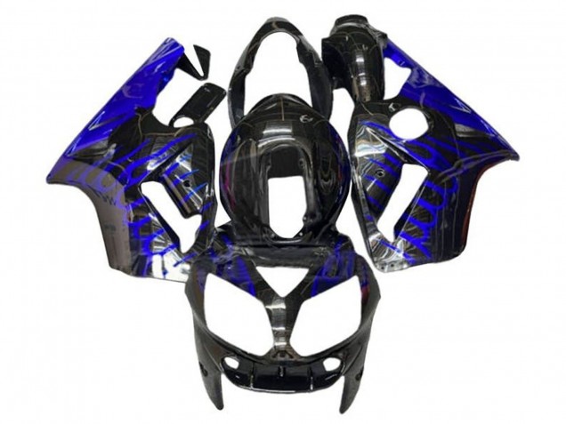 2002-2006 Kawasaki ZX12R Motorcycle Fairings - Glossy Black Blue Flame Australia