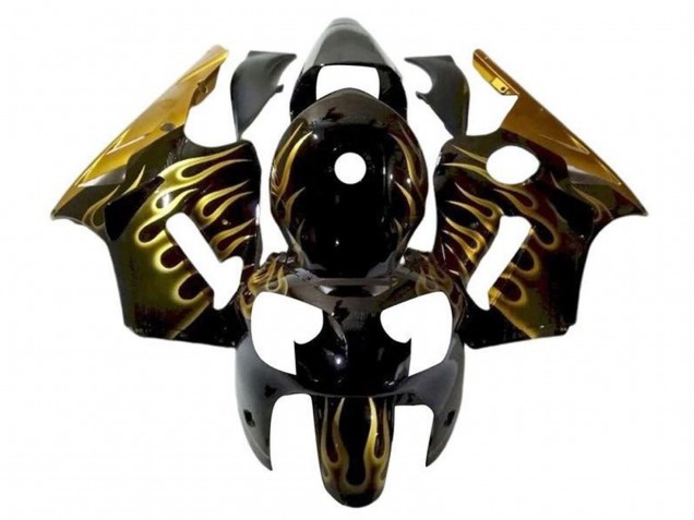 2002-2006 Kawasaki ZX12R Motorcycle Fairings - Glossy Black Gold Flame Australia
