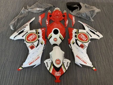 Affordable 2013-2017 Kawasaki EX300 Motorcycle Fairings - White Red Lucky Strike Australia