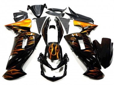 Affordable 2006-2008 Kawasaki Ninja 650 EX650 Motorcycle Fairings - Glossy Black Gold Flame Australia