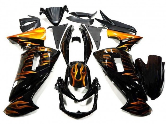2006-2008 Kawasaki Ninja 650 EX650 Motorcycle Fairings - Glossy Black Gold Flame Australia