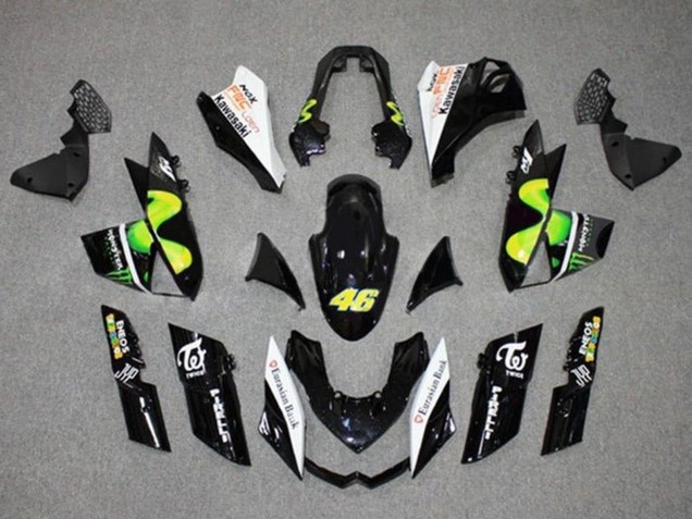 2010-2013 Kawasaki Z1000 Motorcycle Fairings - Glossy Black White Green MoviStar Monster Australia