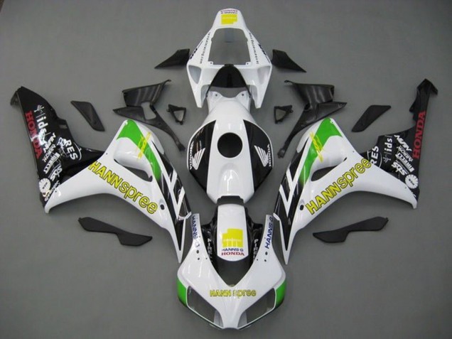 2006-2007 Honda CBR1000RR Motorcycle Fairings - White Green Yellow Glossy Black Hannspree Australia