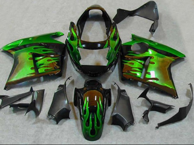 1996-2007 Honda CBR1100XX Blackbird Motorcycle Fairings - Glossy Black Green Flame Australia