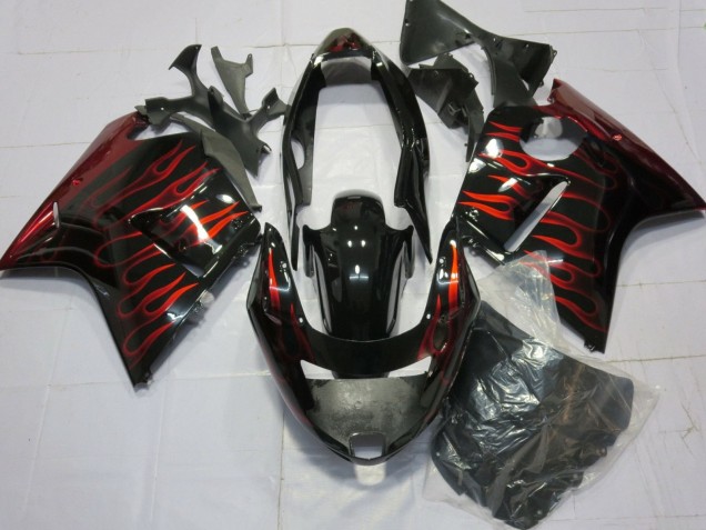 1996-2007 Honda CBR1100XX Blackbird Motorcycle Fairings - Glossy Black Red Flame Australia