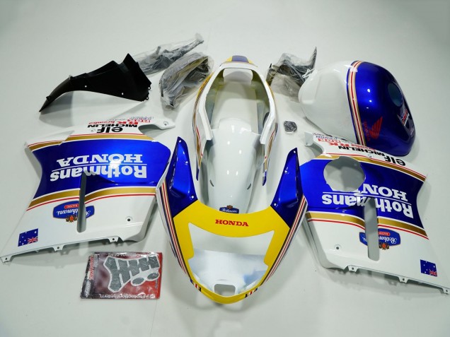 1996-2007 Honda CBR1100XX Blackbird Motorcycle Fairings - White Blue Yellow Rothmans Australia