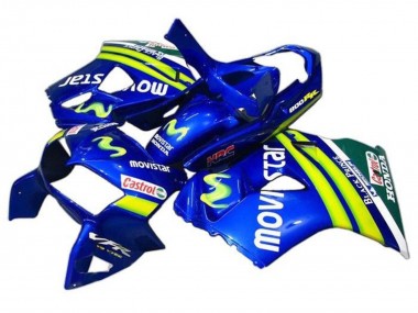 Affordable 1998-2001 Honda VFR 800 Motorcycle Fairings - Blue Green White MoviStar Castrol HRC Black Prince Australia