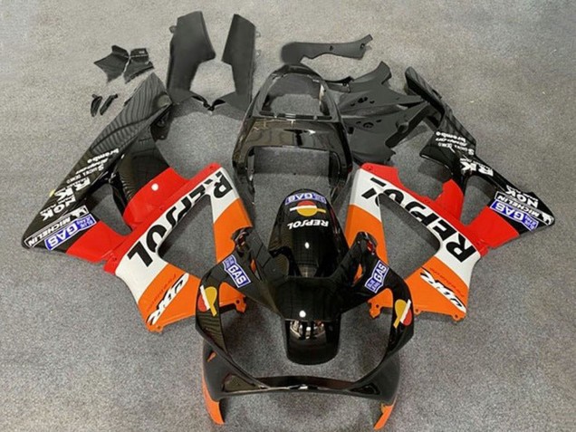 2000-2001 Honda CBR900RR 929 Motorcycle Fairings - Orange White Red Glossy Black Repsol Australia