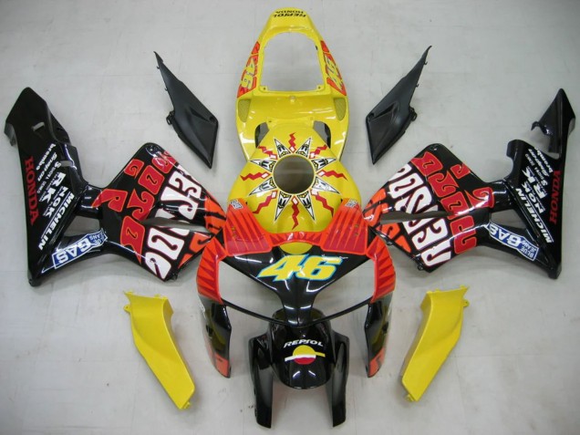 2005-2006 Honda CBR600RR Motorcycle Fairings - Black Yellow Rossi Australia