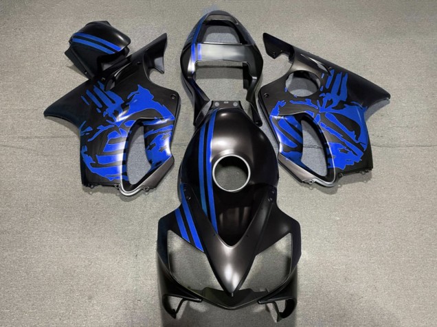 2001-2003 Honda CBR600 F4i Motorcycle Fairings - Blue Matte Black Skull Australia