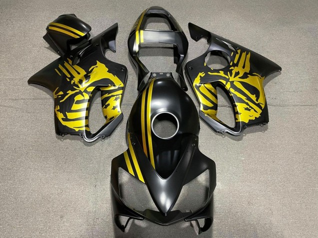2001-2003 Honda CBR600 F4i Motorcycle Fairings - Gold Matte Black Skull Australia