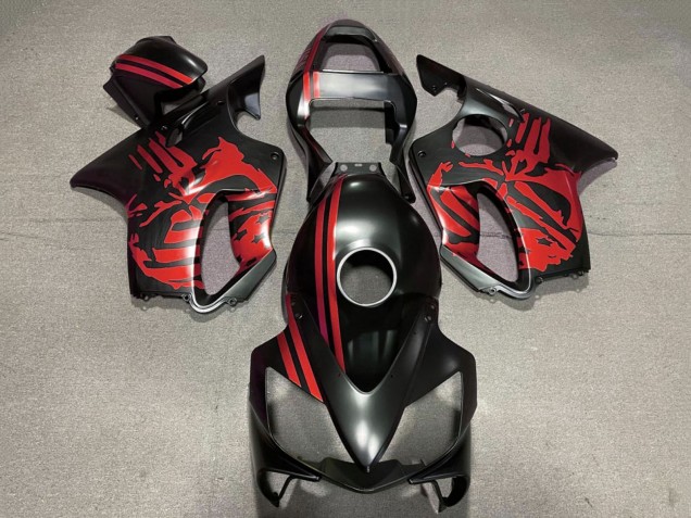 2001-2003 Honda CBR600 F4i Motorcycle Fairings - Red Matte Black Skull Australia