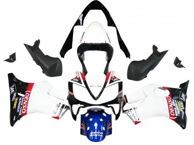 2001-2003 Honda CBR600 F4i Motorcycle Fairings - White Blue Red Glossy Black DENSO Star Australia