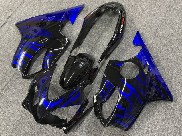 2004-2007 Honda CBR600 F4i Motorcycle Fairings - Glossy Black Blue Flame Australia