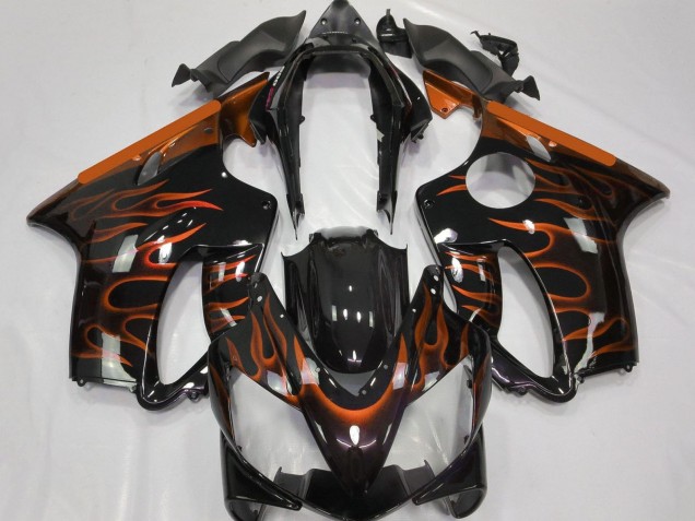 2004-2007 Honda CBR600 F4i Motorcycle Fairings - Glossy Black Orange Flame Australia