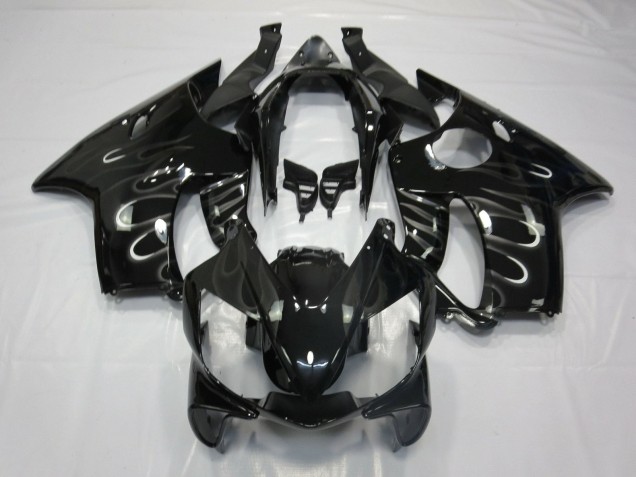 2004-2007 Honda CBR600 F4i Motorcycle Fairings - Glossy Black White Flame Australia