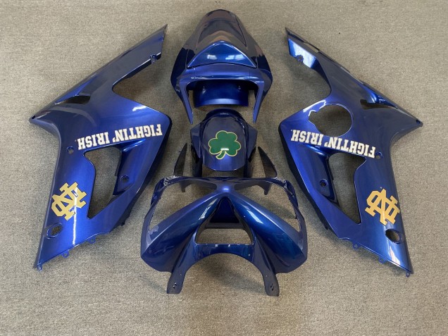 2003-2004 Kawasaki ZX6R Motorcycle Fairings - Blue Green Gold White Fighting Irish Australia