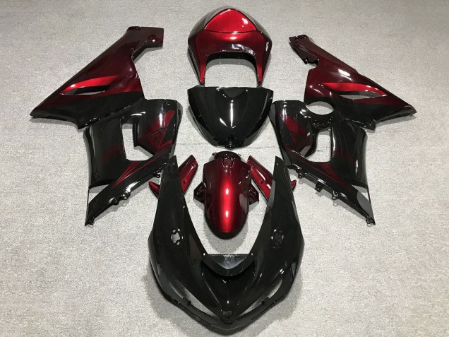 2005-2006 Kawasaki ZX6R Motorcycle Fairings - Red Glossy Black Australia
