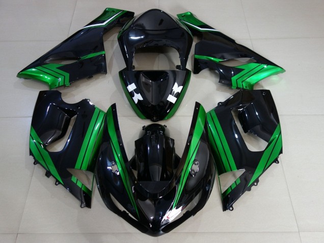 2005-2006 Kawasaki ZX6R Motorcycle Fairings - Green White Glossy Black Australia