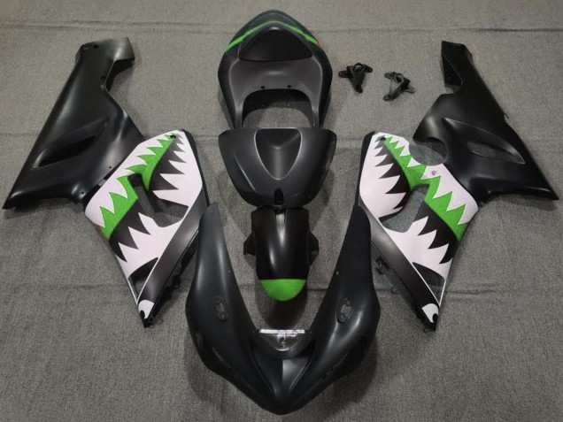 2005-2006 Kawasaki ZX6R Motorcycle Fairings - Matte Black White Green Shark Australia