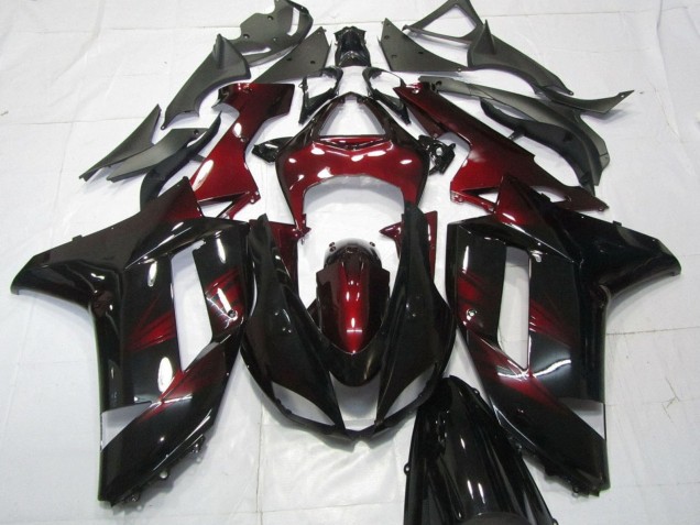 2007-2008 Kawasaki ZX6R Motorcycle Fairings - Black Dark Red Australia