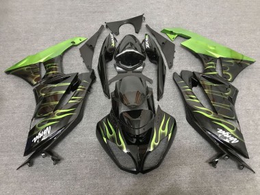 Affordable 2007-2008 Kawasaki ZX6R Motorcycle Fairings - Black Light Green Flame Australia