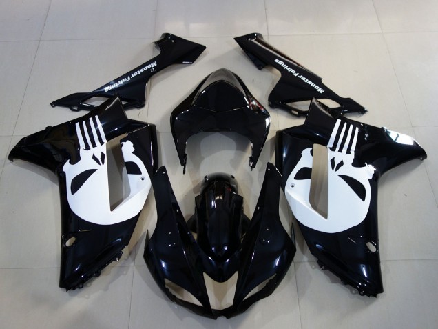 2007-2008 Kawasaki ZX6R Motorcycle Fairings - Black White Skull Australia