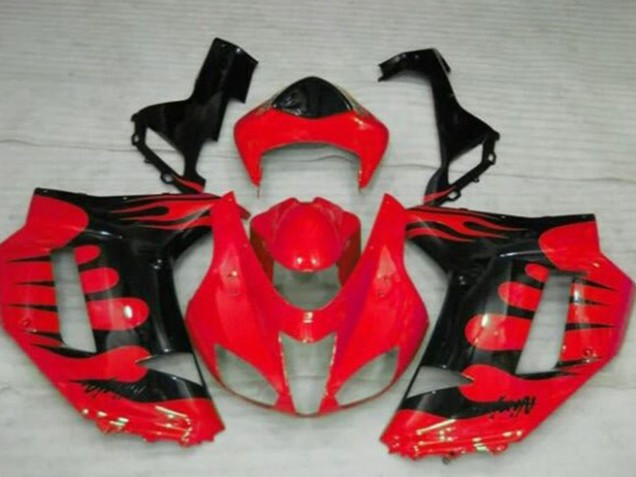 2007-2008 Kawasaki ZX6R Motorcycle Fairings - Red Black Flame Australia