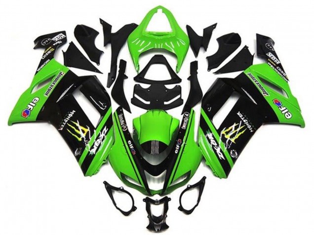 2007-2008 Kawasaki ZX6R Motorcycle Fairings - Green Black Monster Elf Australia