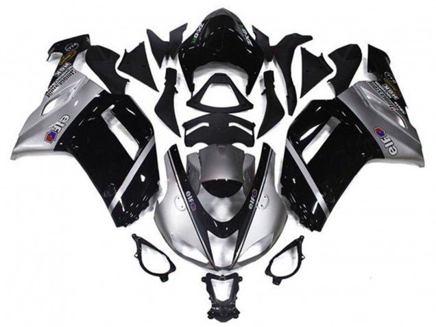 2007-2008 Kawasaki ZX6R Motorcycle Fairings - Silver Black Elf Australia
