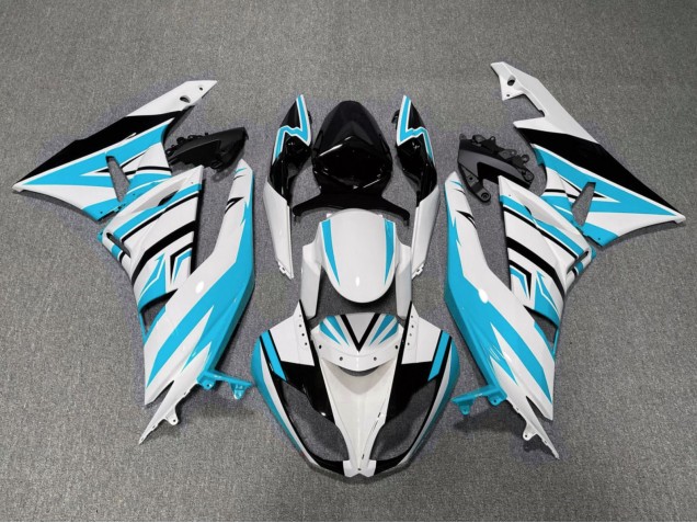 2009-2012 Kawasaki ZX6R Motorcycle Fairings - White Light Blue Black Australia