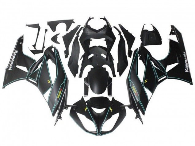 2009-2012 Kawasaki ZX6R Motorcycle Fairings - Matte Black Blue Yellow Stripe Australia