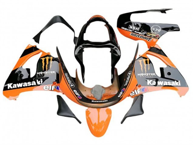 2009-2012 Kawasaki ZX6R Motorcycle Fairings - Orange Glossy Black Elf Monster Australia