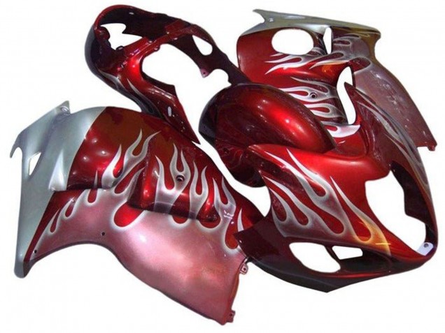1996-2007 Suzuki GSXR 1300 Hayabusa Motorcycle Fairings - Red Silver Flame Australia