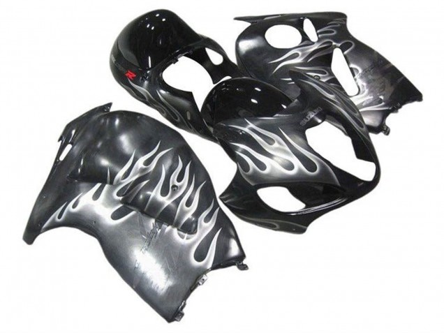 1996-2007 Suzuki GSXR 1300 Hayabusa Motorcycle Fairings - Grey Black White Flame Australia