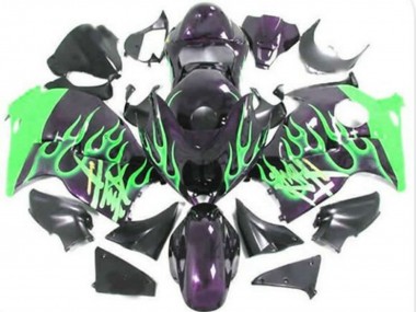 Affordable 1996-2007 Suzuki GSXR 1300 Hayabusa Motorcycle Fairings - Glossy Black Green Flame Australia