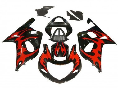 Affordable 2000-2002 Suzuki GSXR1000 Motorcycle Fairings - Glossy Black Red Tribal Australia