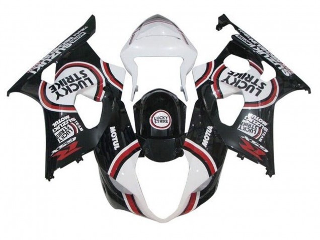 2003-2004 Suzuki GSXR 1000 Motorcycle Fairings - White Black Red Lucky Strike Australia