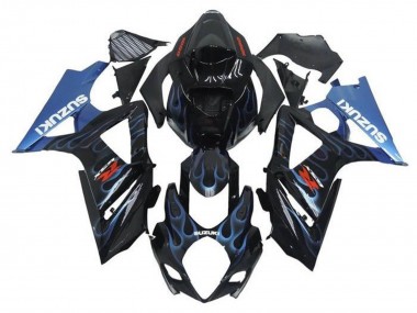 Affordable 2005-2006 Suzuki GSXR 1000 Motorcycle Fairings - Black Light Blue Flame Australia