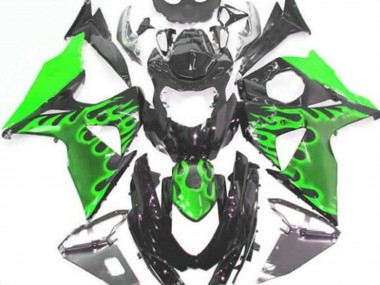 Affordable 2009-2016 Suzuki GSXR 1000 Motorcycle Fairings - Glossy Black Green Flame Australia