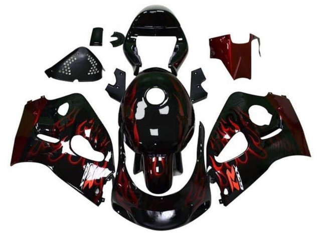 1996-2000 Suzuki GSXR 600 / GSXR 750 Motorcycle Fairings - Black Red Flame Australia