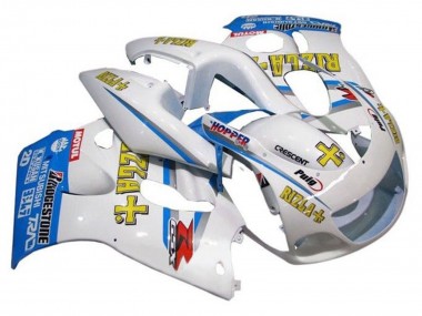 Affordable 1996-2000 Suzuki GSXR 600 / GSXR 750 Motorcycle Fairings - White Blue Yellow Rizla Australia