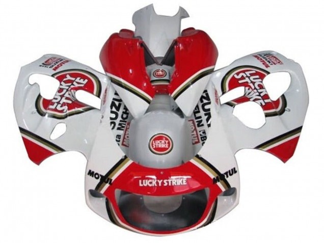 1996-2000 Suzuki GSXR 600 / GSXR 750 Motorcycle Fairings - White Red Lucky Strike Australia